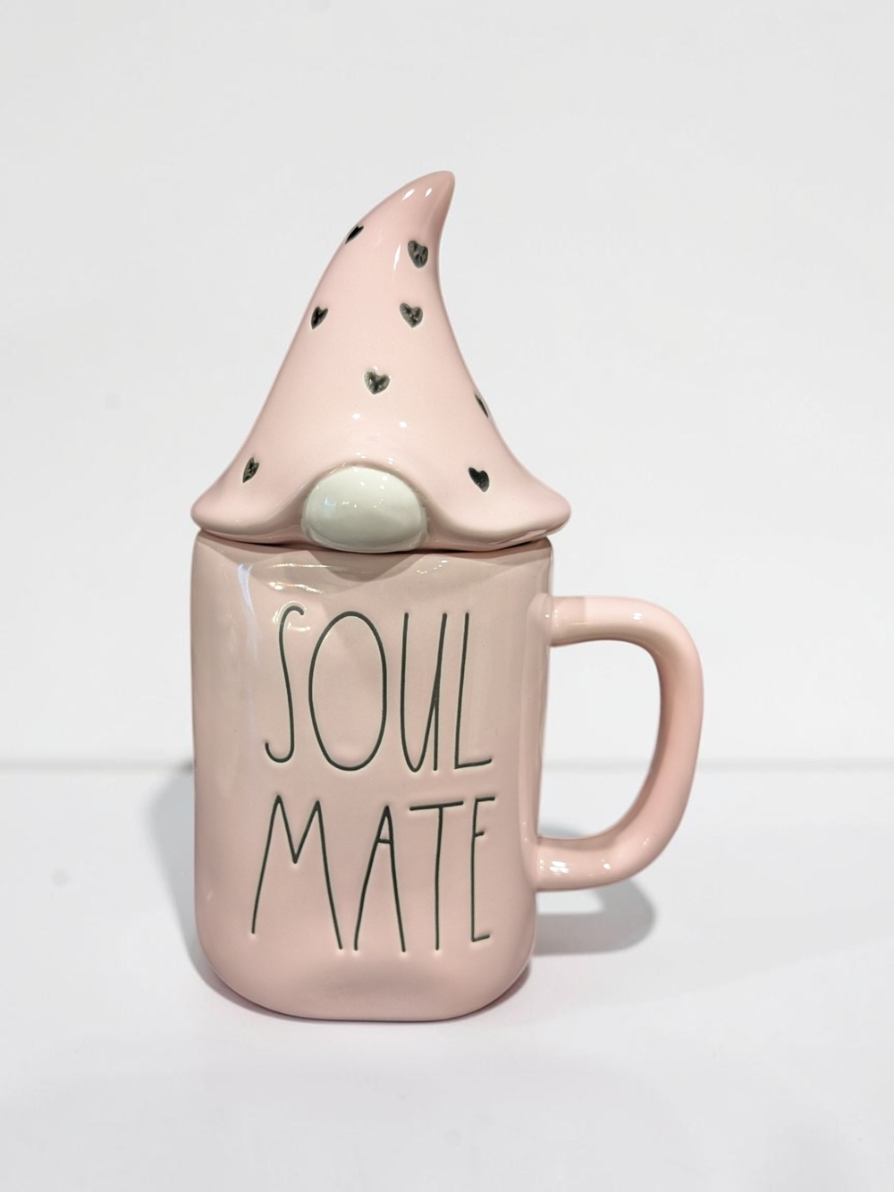 Rae Dunn Pink "Soul Mate" Ceramic Mug with Gnome Lid 16oz